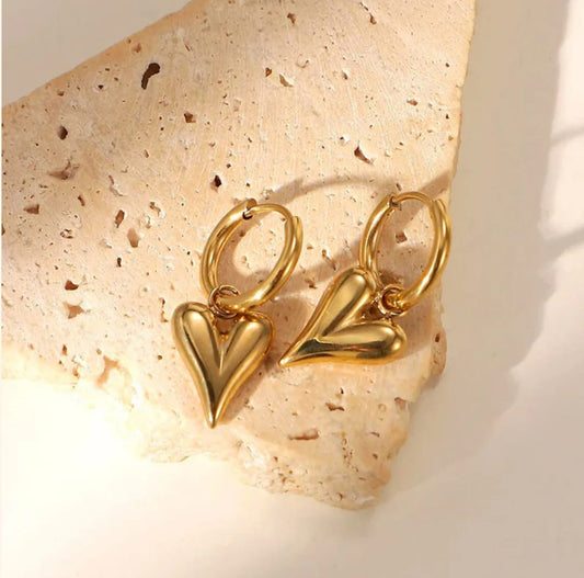 Heart Earring Necklace Set-18k Gold Plated