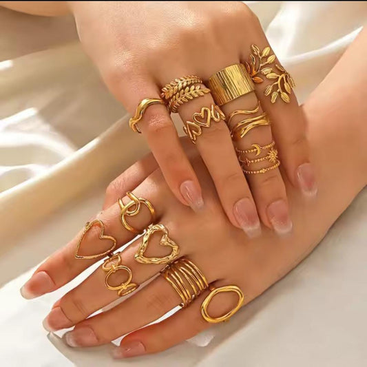 Sun And Moon Three Layered Ring-18k Gold Plated