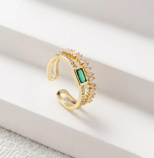 Green Emerald Adjustable Ring Anti Tarnish.
