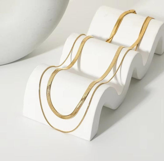 Dual layer Snake & Flat chain -18k Gold plated