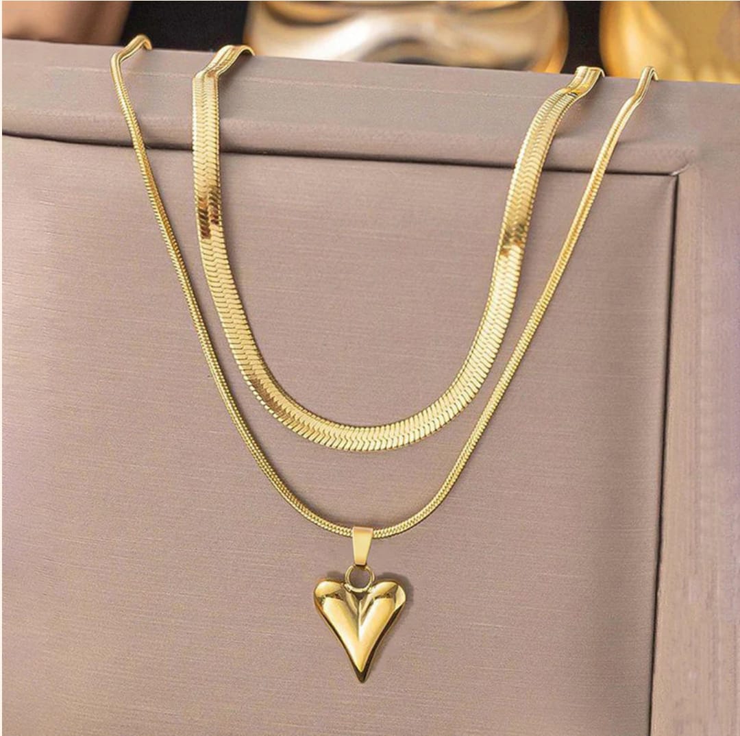 Heart + Snack  Layered Necklace -18k Gold plated