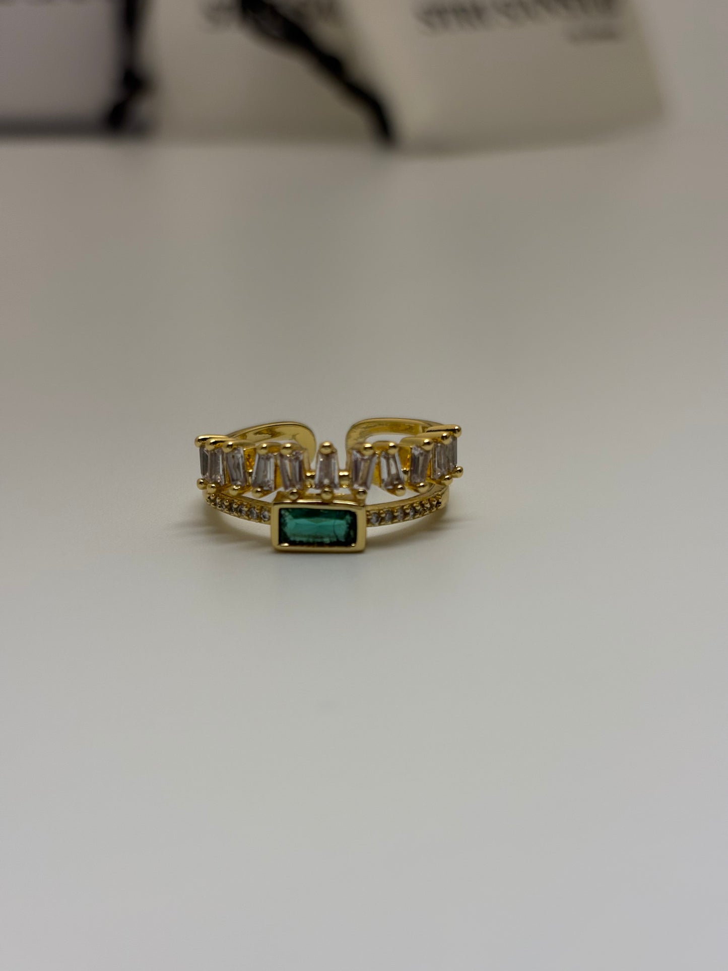 Green Emerald Adjustable Ring Anti Tarnish.