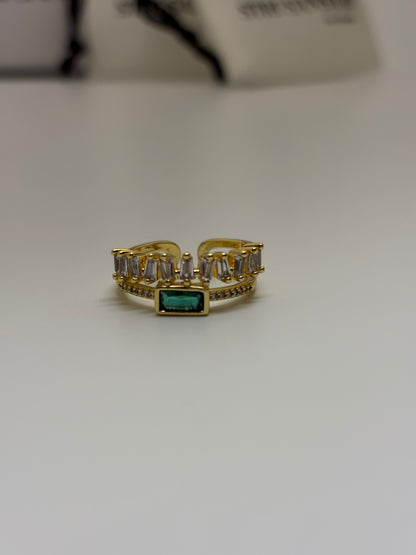 Green Emerald Adjustable Ring Anti Tarnish.