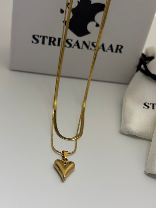 Dual layer Snake & Heart chain -18k Gold plated