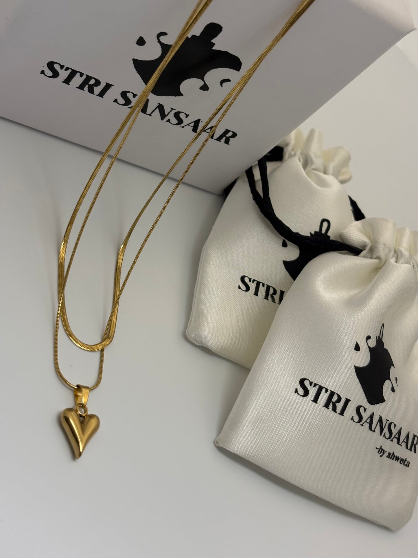 Dual layer Snake & Heart chain -18k Gold plated