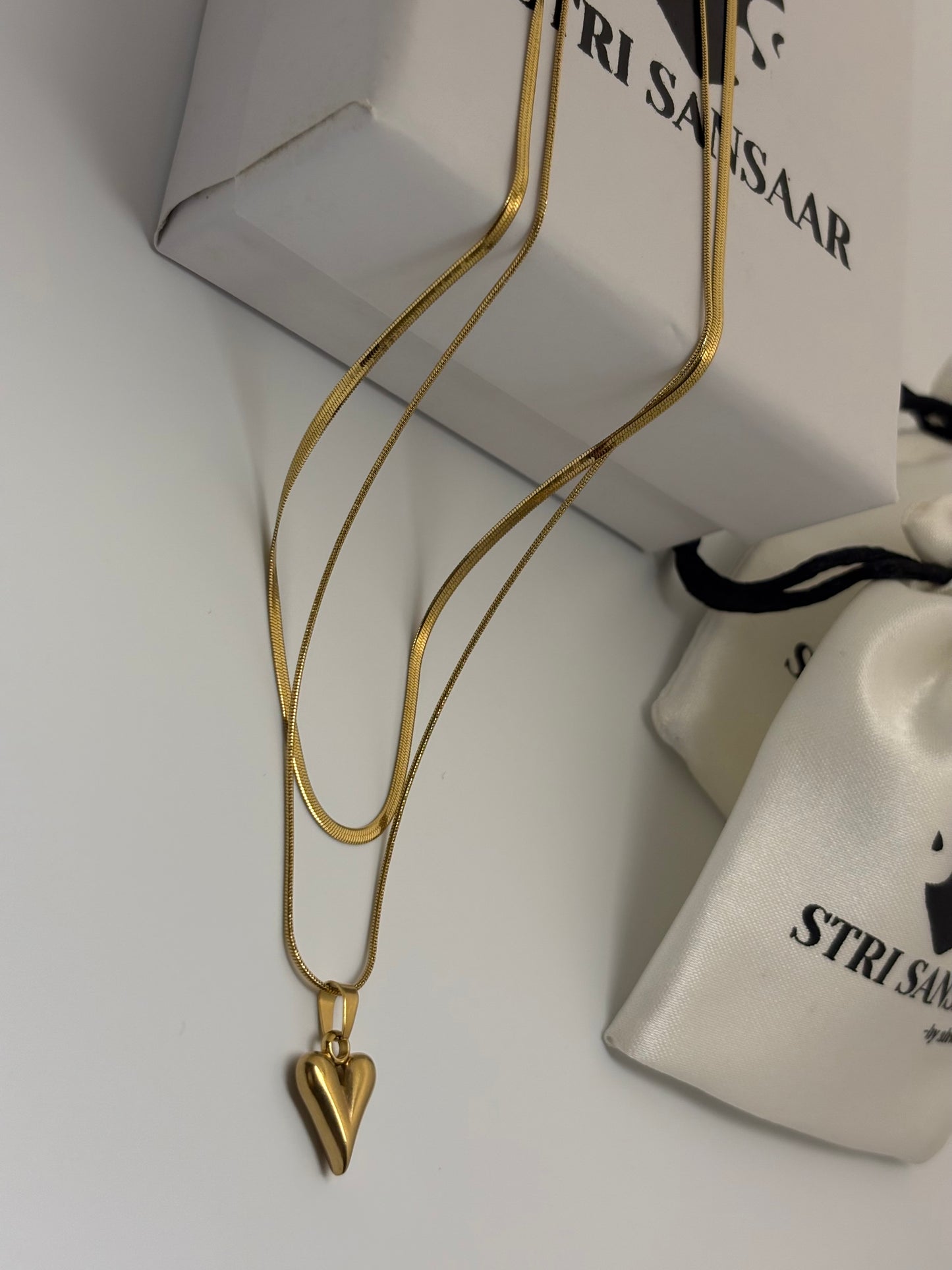 Dual layer Snake & Heart chain -18k Gold plated