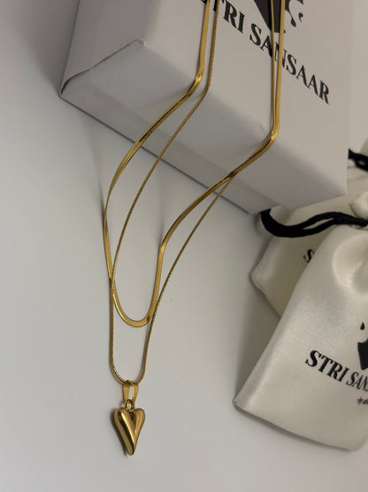 Dual layer Snake & Heart chain -18k Gold plated