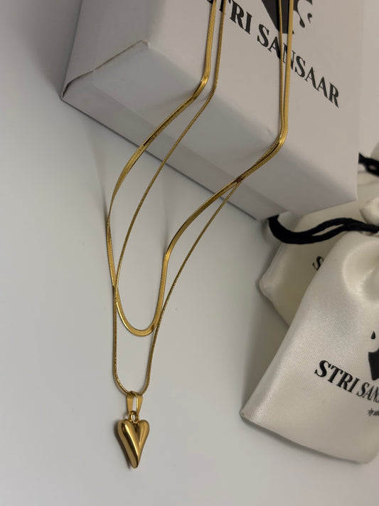 Dual layer Snake & Heart chain -18k Gold plated