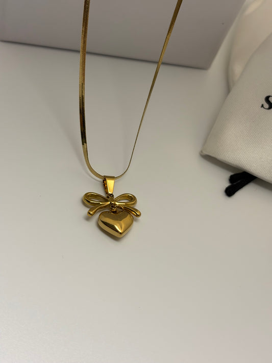 Bow Knot Heart Pendant-18k Gold Plated