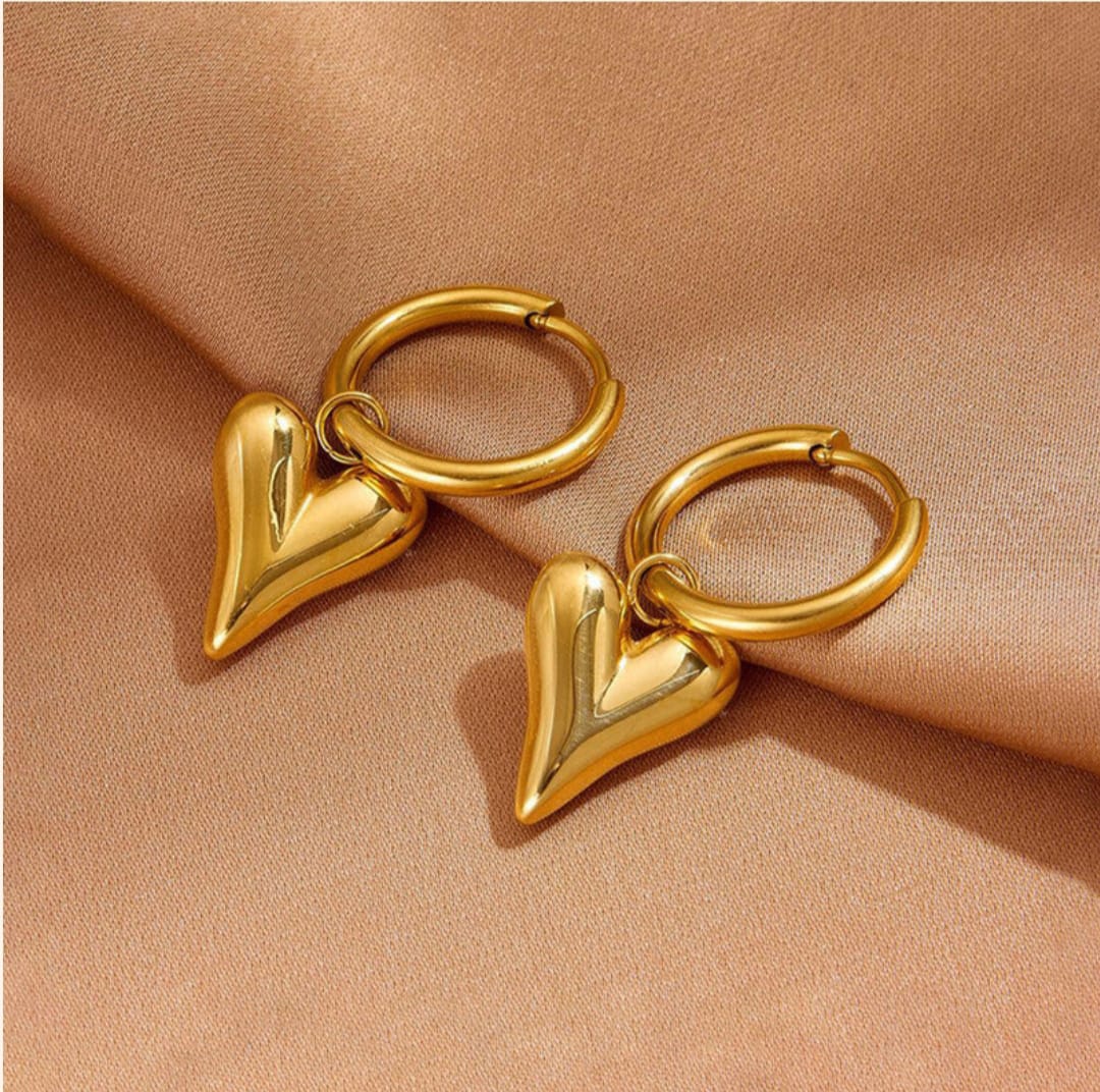 Heart Earring Necklace Set-18k Gold Plated