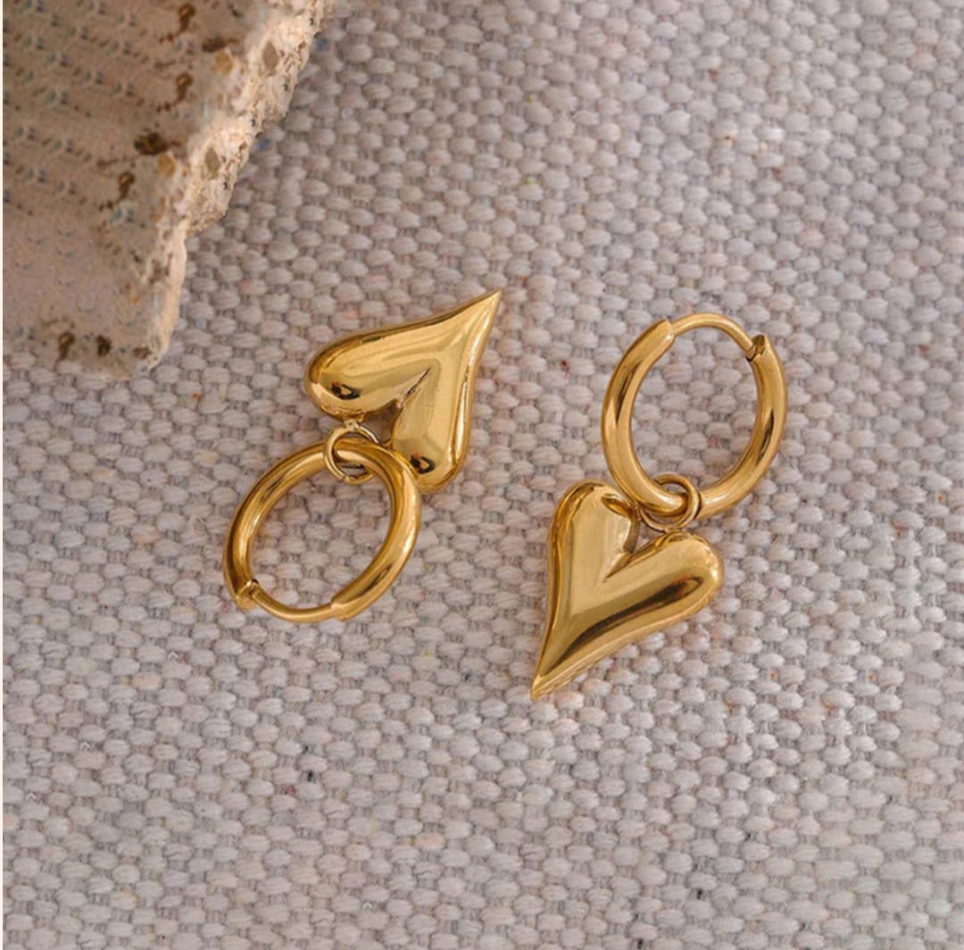 Heart Earring Necklace Set-18k Gold Plated