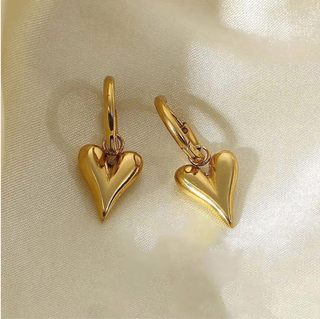 Heart Earring Necklace Set-18k Gold Plated