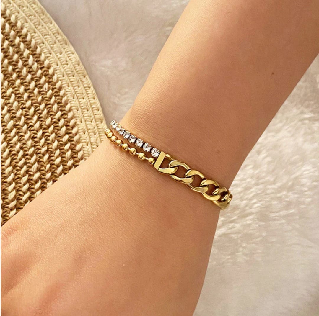 Stone Studded Miami Bracelet -18k Gold plated
