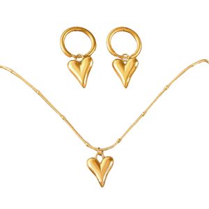 Heart Earring Necklace Set-18k Gold Plated