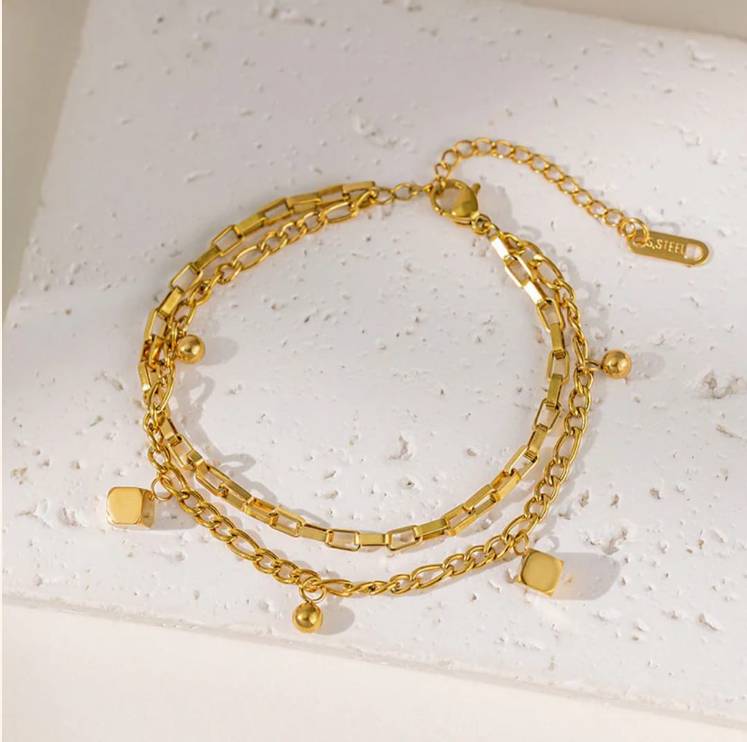 Cube Themed Wraparound Bracelet -18k Gold plated