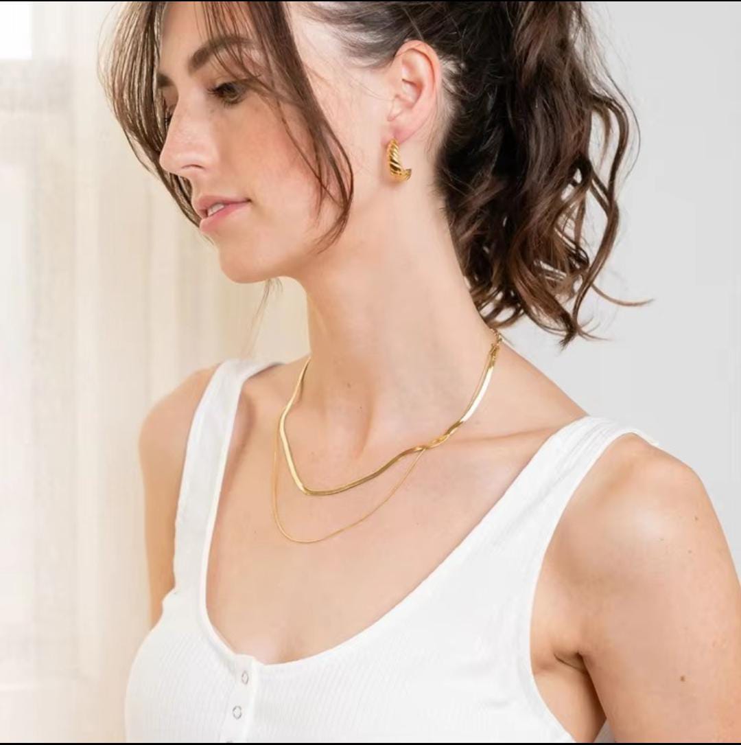 Dual layer Snake & Flat chain -18k Gold plated