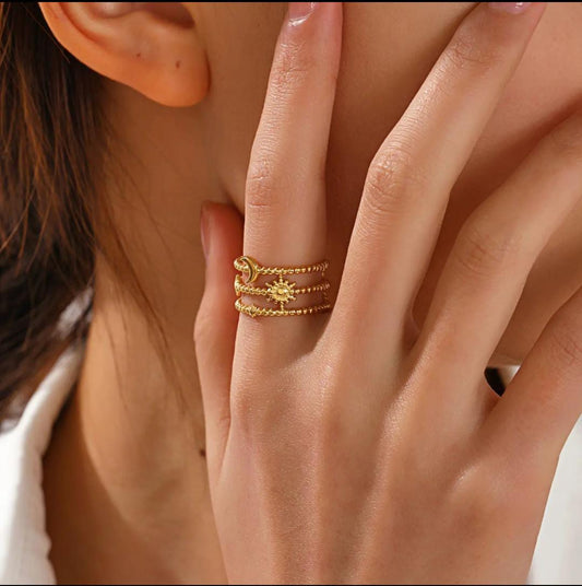 Sun And Moon Three Layered Ring-18k Gold Plated