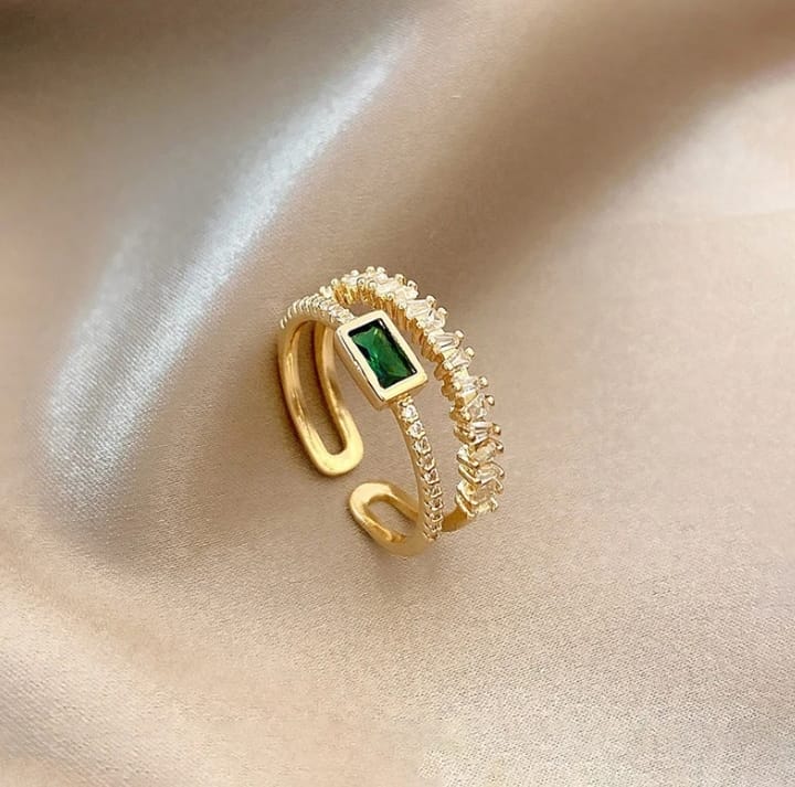 Green Emerald Adjustable Ring Anti Tarnish.