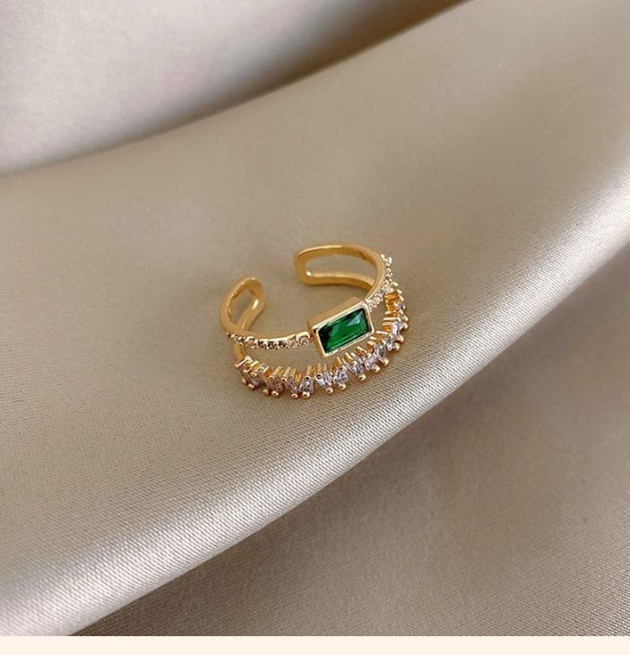 Green Emerald Adjustable Ring Anti Tarnish.