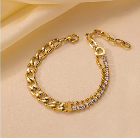Stone Studded Miami Bracelet -18k Gold plated