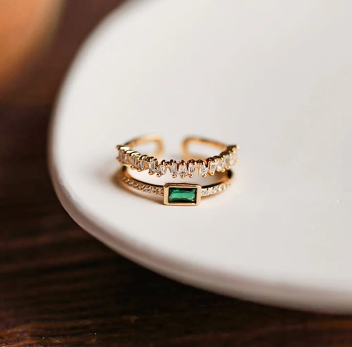 Green Emerald Adjustable Ring Anti Tarnish.