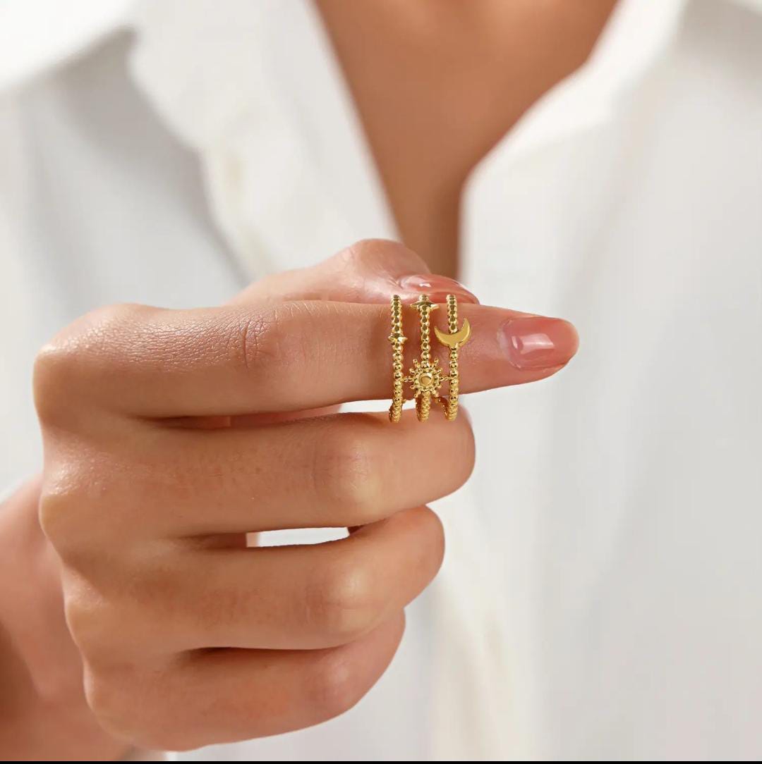 Sun And Moon Three Layered Ring-18k Gold Plated