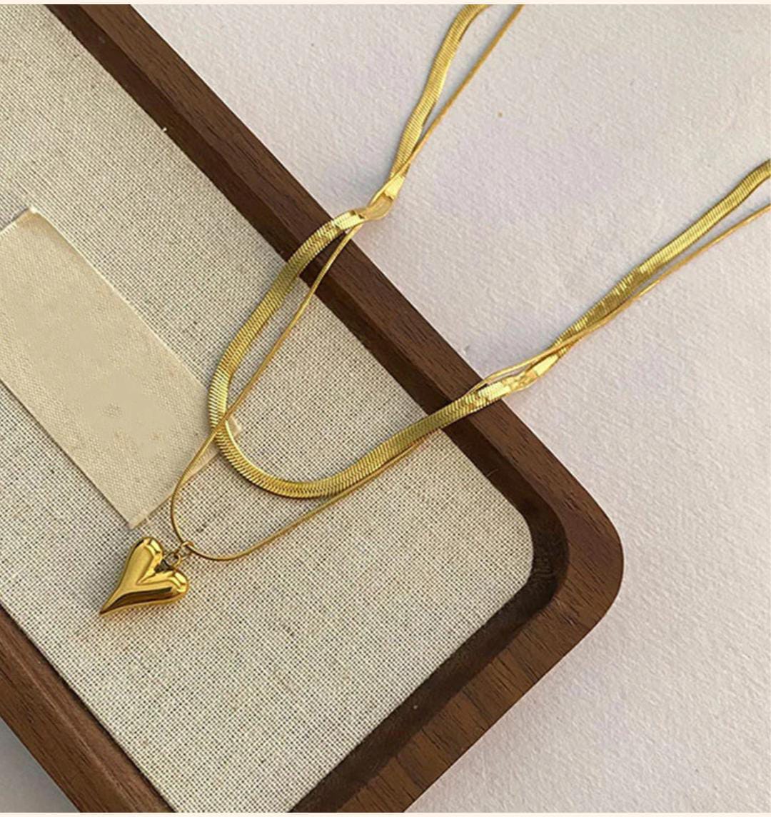Heart + Snack  Layered Necklace -18k Gold plated