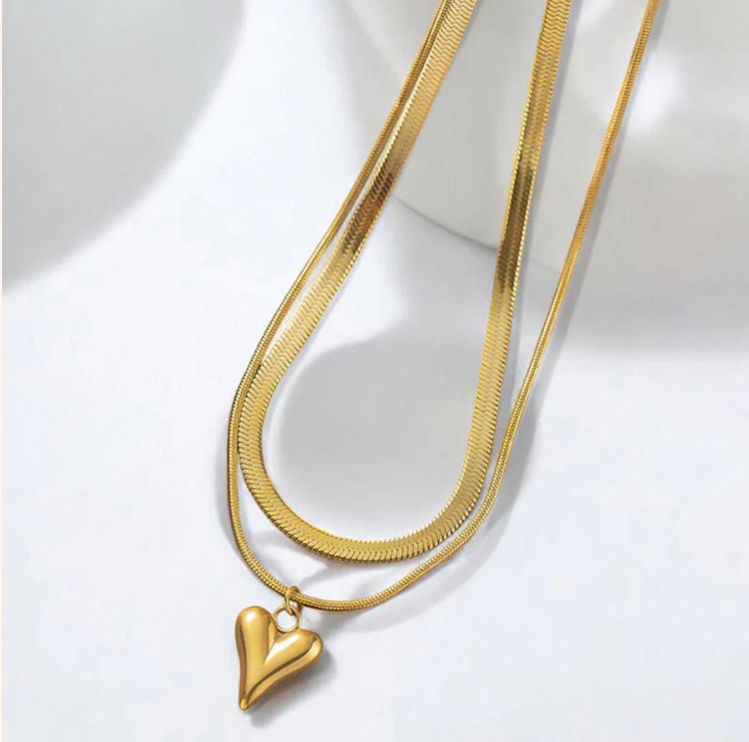 Heart + Snack  Layered Necklace -18k Gold plated