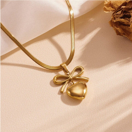 Bow Knot Heart Pendant-18k Gold Plated