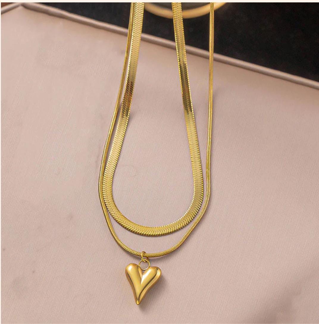 Heart + Snack  Layered Necklace -18k Gold plated