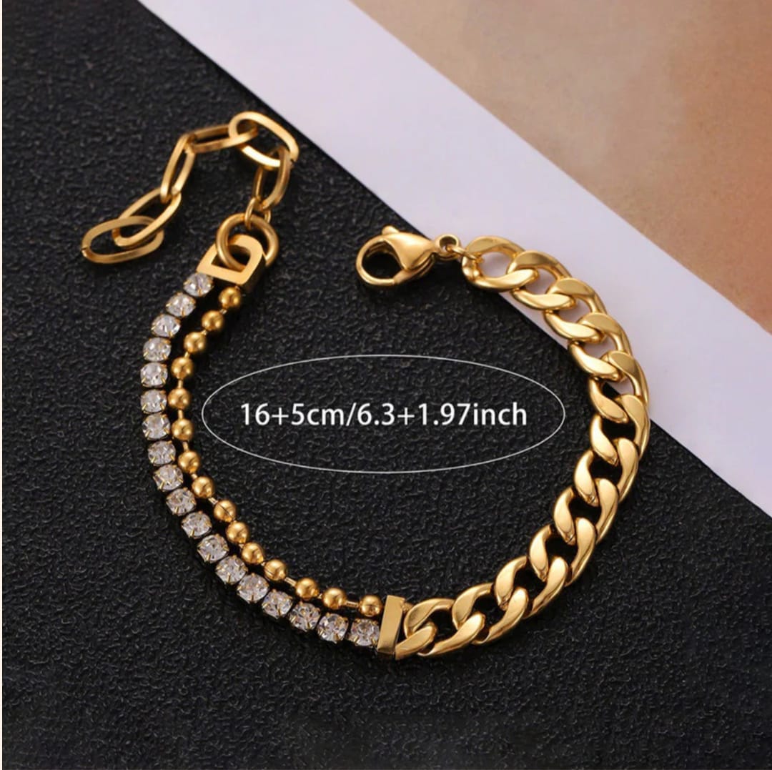 Stone Studded Miami Bracelet -18k Gold plated