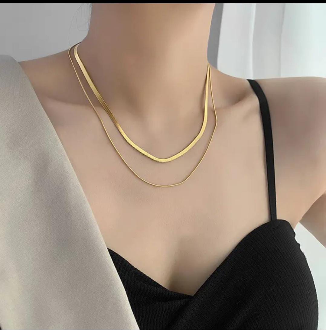 Dual layer Snake & Flat chain -18k Gold plated