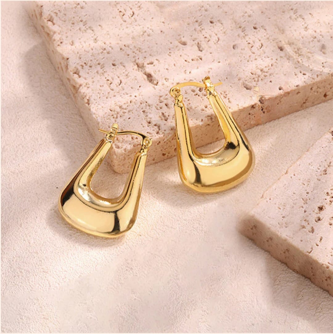 Chunky Statment Hoop Earrings-18k Gold plated