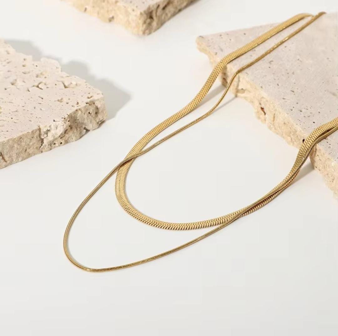 Dual layer Snake & Flat chain -18k Gold plated
