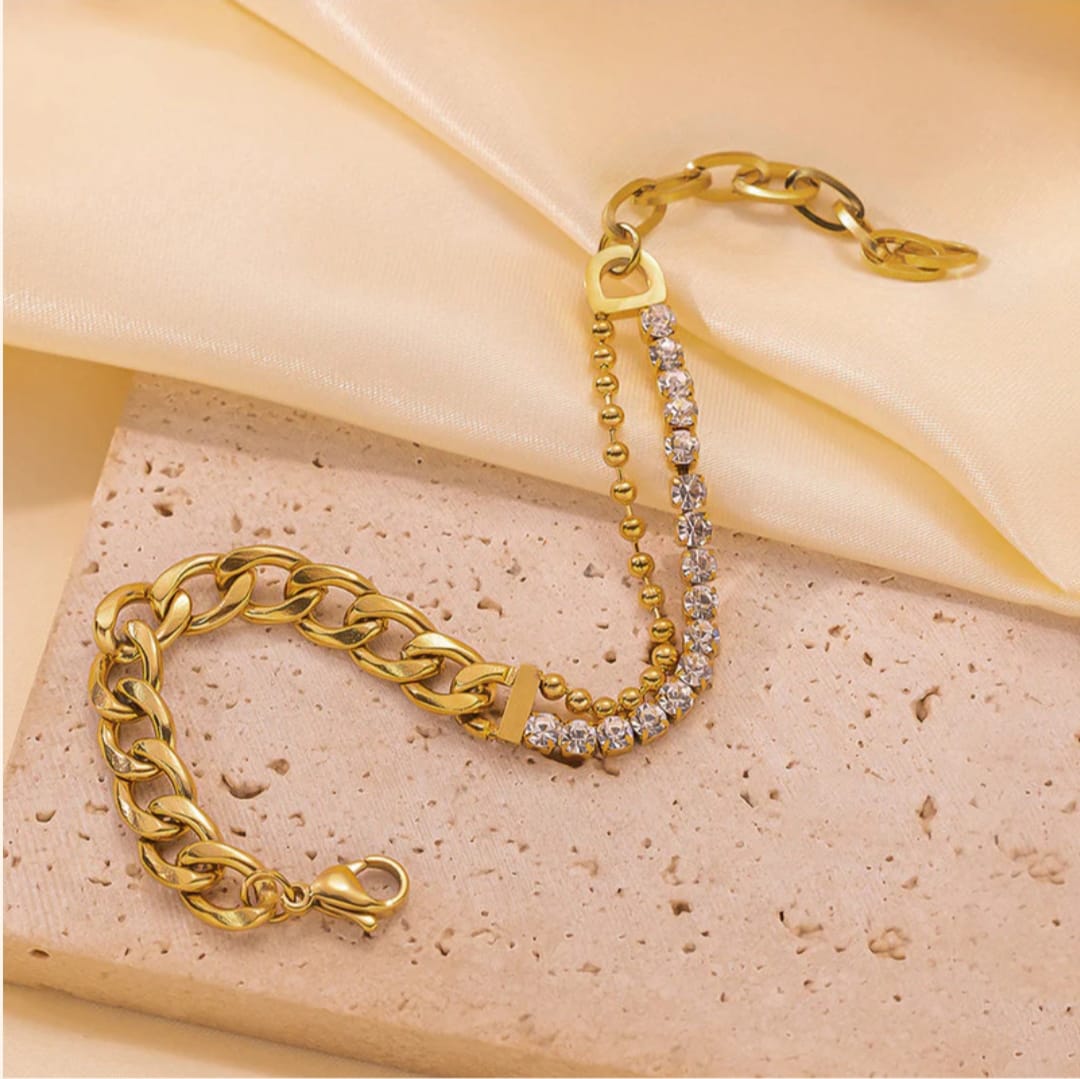 Stone Studded Miami Bracelet -18k Gold plated