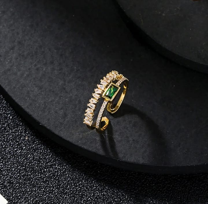 Green Emerald Adjustable Ring Anti Tarnish.