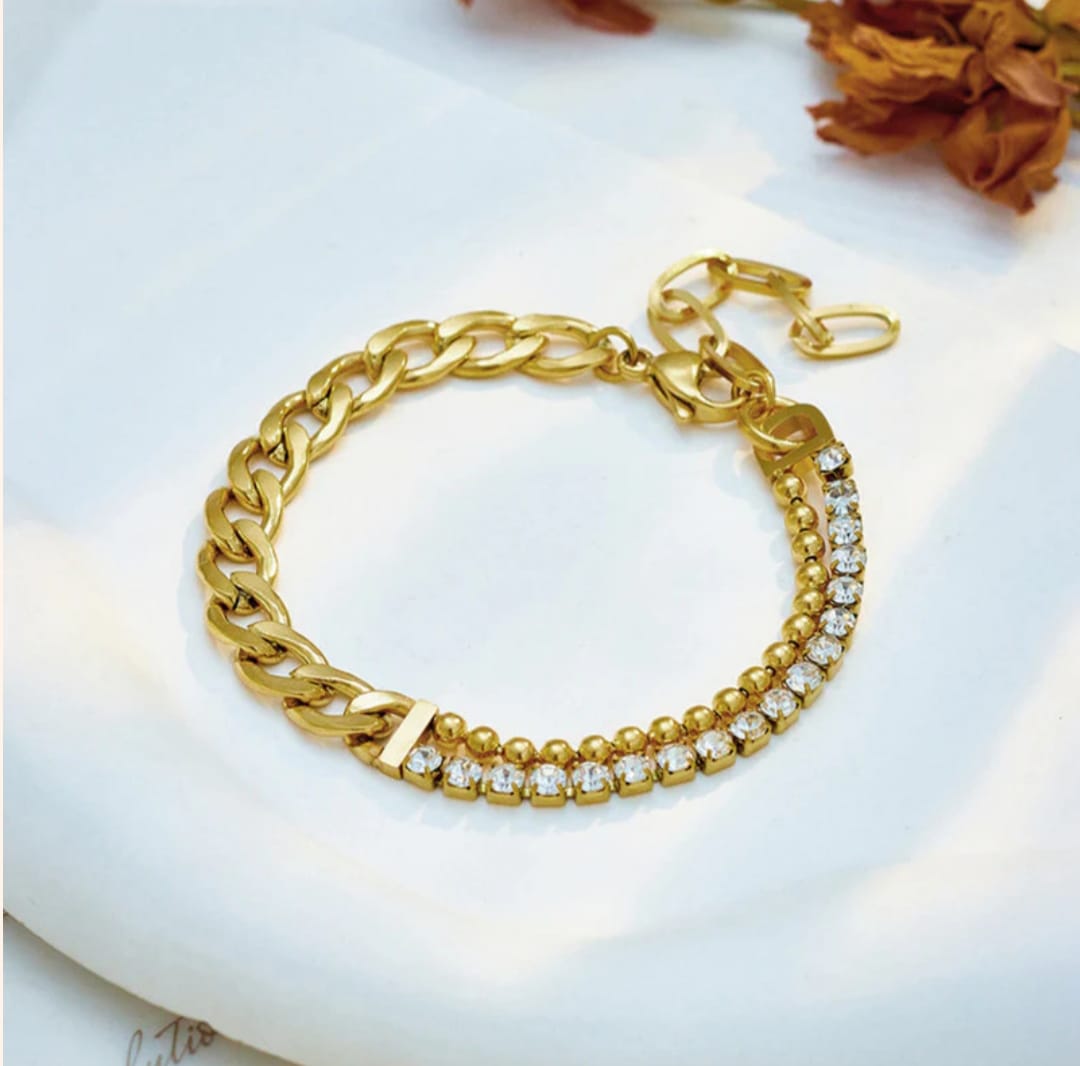 Stone Studded Miami Bracelet -18k Gold plated