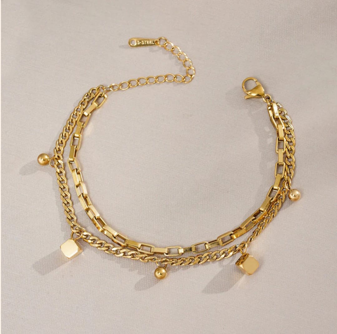 Cube Themed Wraparound Bracelet -18k Gold plated